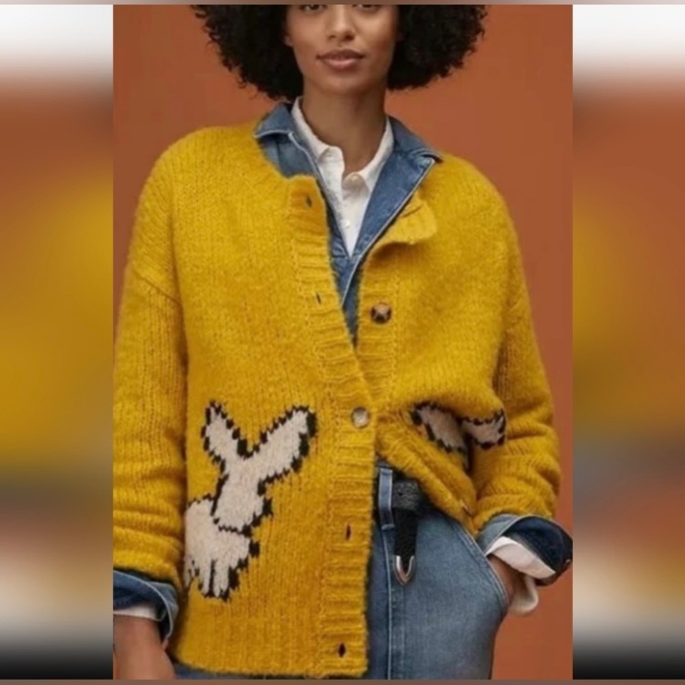 Rare Maeve by Anthropologie Bunny Slope Cardigan Sweater Yellow Size Small
